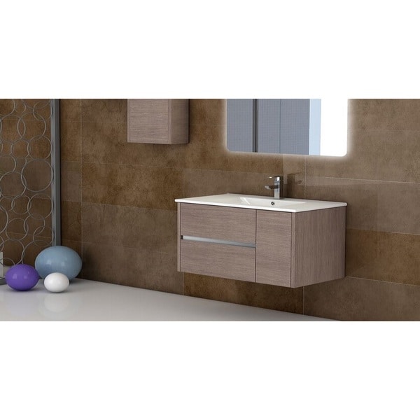 Eviva Aries® 39" Medium Oak Modern Bathroom Vanity Wall Mount with White Integrated Porcelain sink