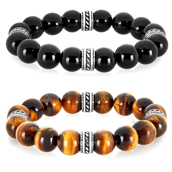 Crucible Stainless Natural Gemstone Bead Bracelet (12 mm)