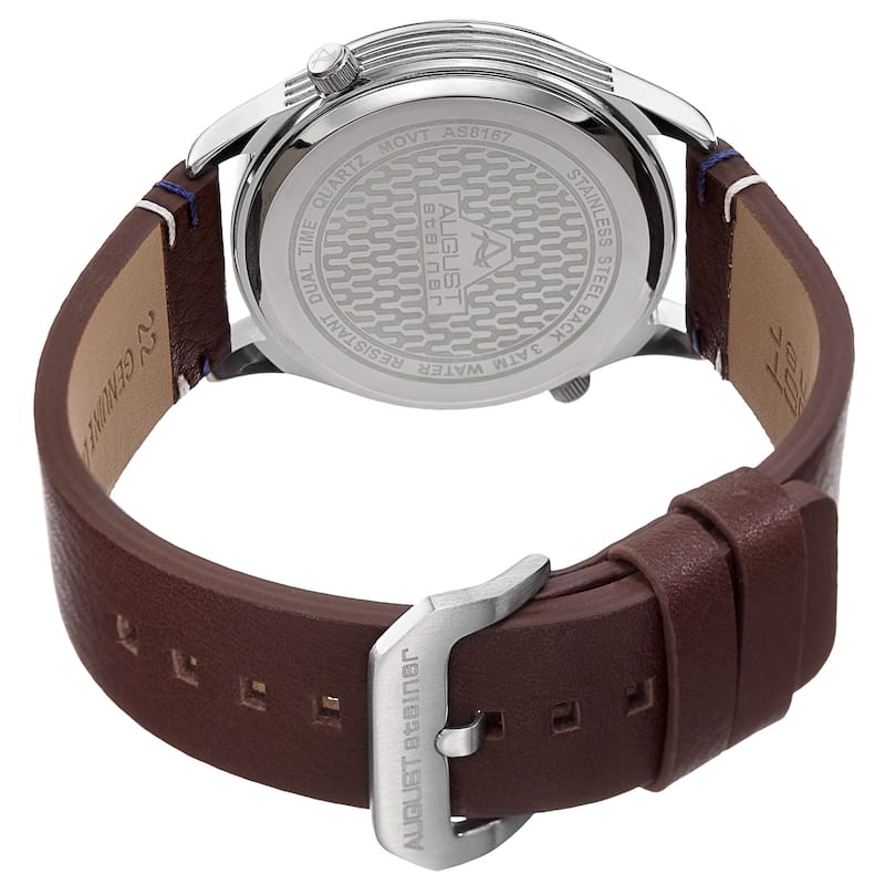 August Steiner Men's Quartz Dual-Time Leather Blue Strap Watch