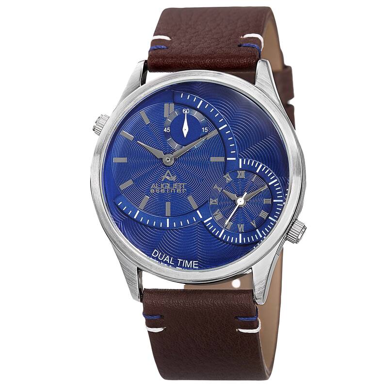 August Steiner Men's Quartz Dual-Time Leather Blue Strap Watch
