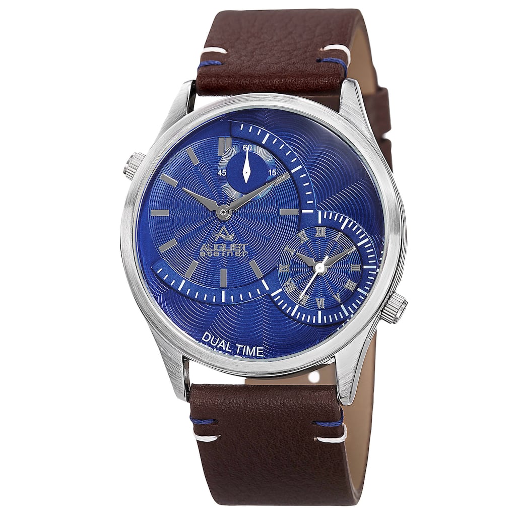 August Steiner Men's Quartz Dual-Time Leather Blue Strap Watch