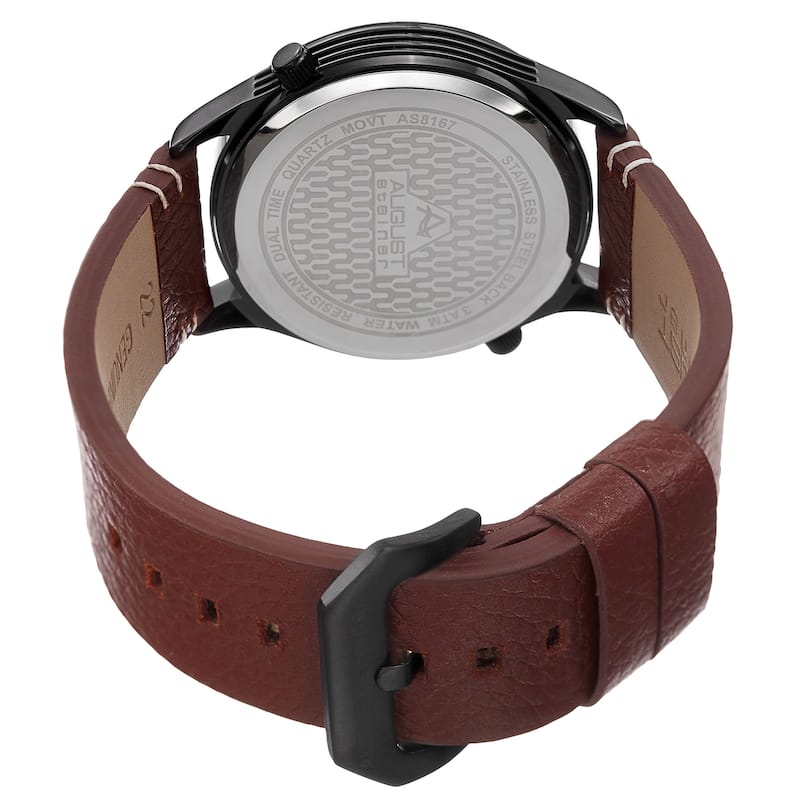 August Steiner Men's Quartz Dual-Time Leather Black Strap Watch