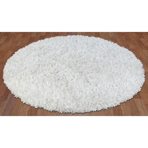 3x3 Round Rug White Shimmer Shag