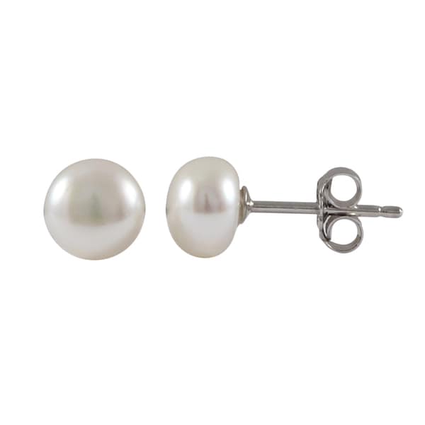 Luxiro Sterling Silver Freshwater Pearl Button Stud Earrings