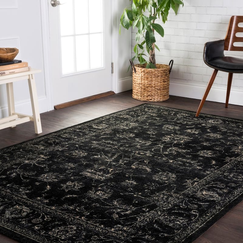 Alexander Home Natalie Traditional Distressed Coffee Floral Rug