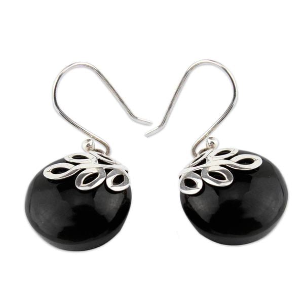 Handmade Sterling Silver Midnight Fern Obsidian Earrings Handmade Sterling Silver X27 Midnight Fern Obsidian