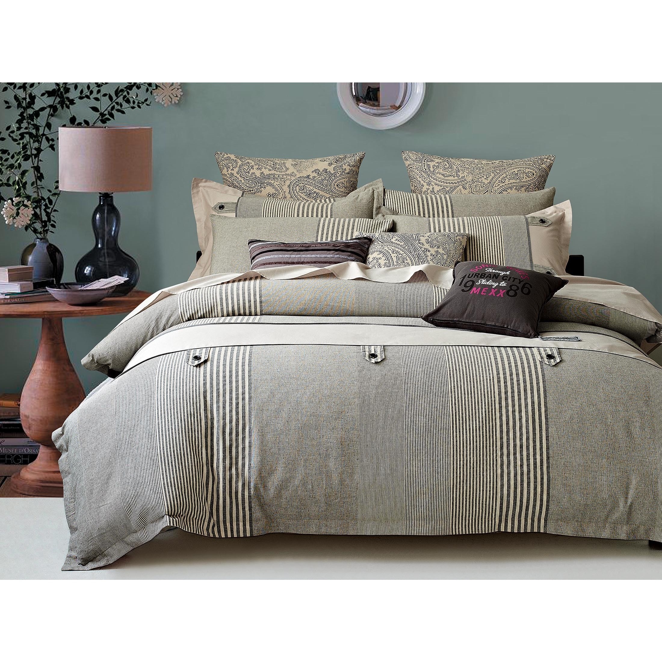 Shop Egyptian Cotton Buttons And Stripes 5 Piece Comforter Set