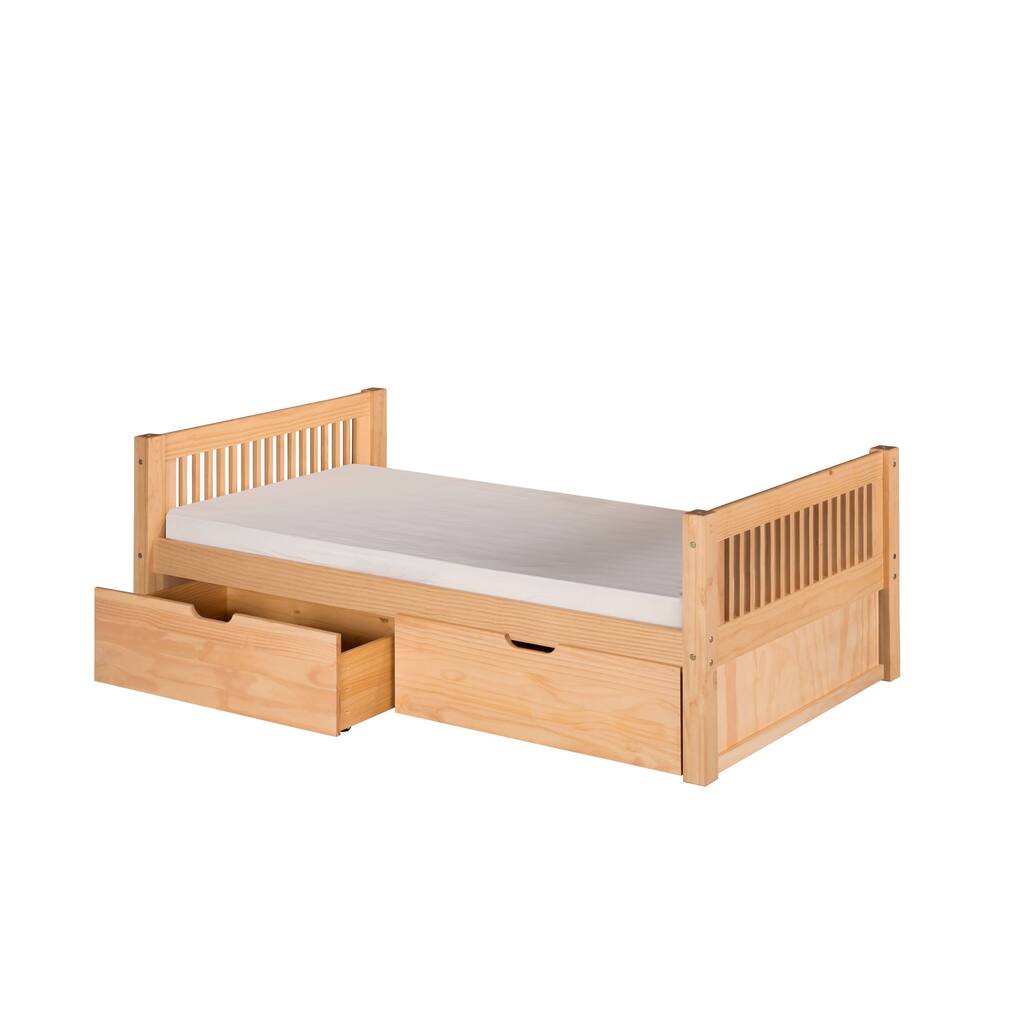 Camaflexi Twin-size Natural Finish Platform Bed with Drawers and Mission Headboard