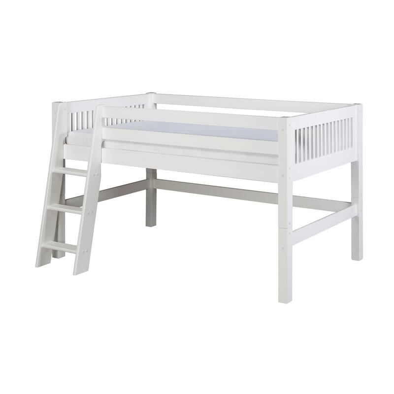 Camaflexi Twin-size White Finish Low Loft Bed with Mission Headboard