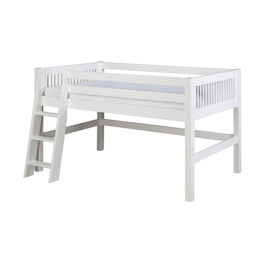 Camaflexi Twin-size White Finish Low Loft Bed with Mission Headboard