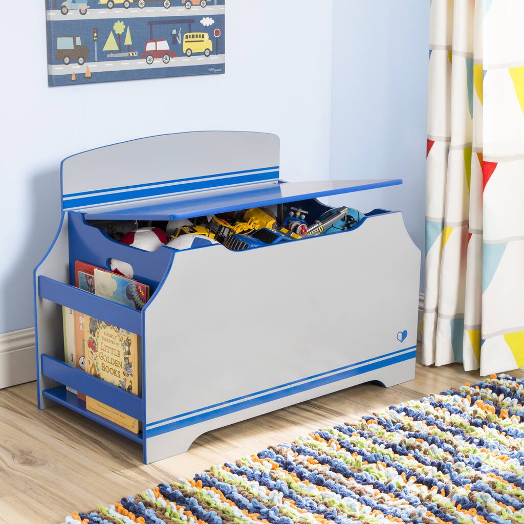 Jack & Jill Deluxe Toy Box w/ Book Rack, Blue / Grey