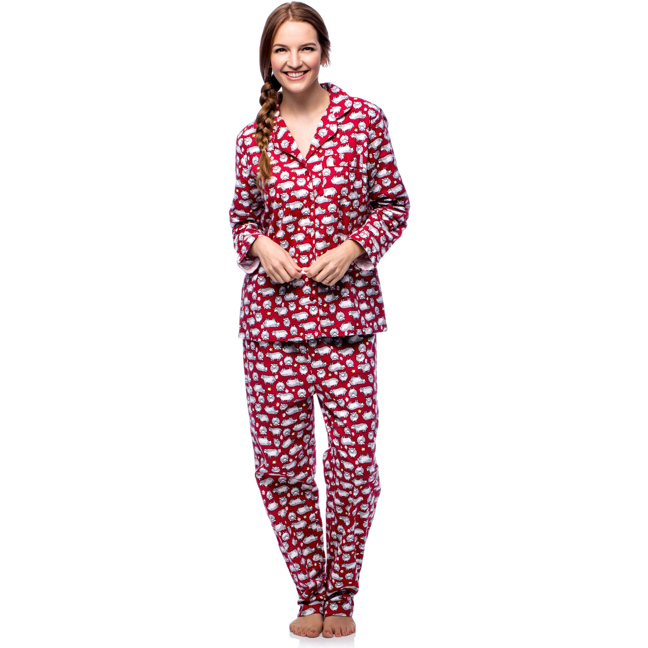 La Cera Women's Cotton Flannel Sheep Print Pajama Set Free Shipping Today