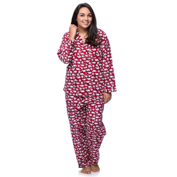 La Cera Women's Plus Size Cotton Sheep Print Flannel Pajamas - Free ...