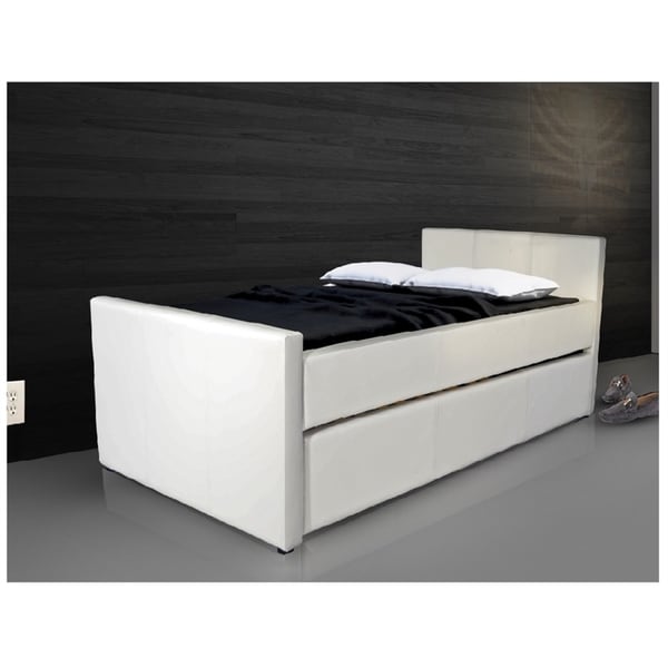 Duette Collection White Eco Leather Twin Bed With Away Duette Collection White Eco Leather Twin Bed With Away Trundle