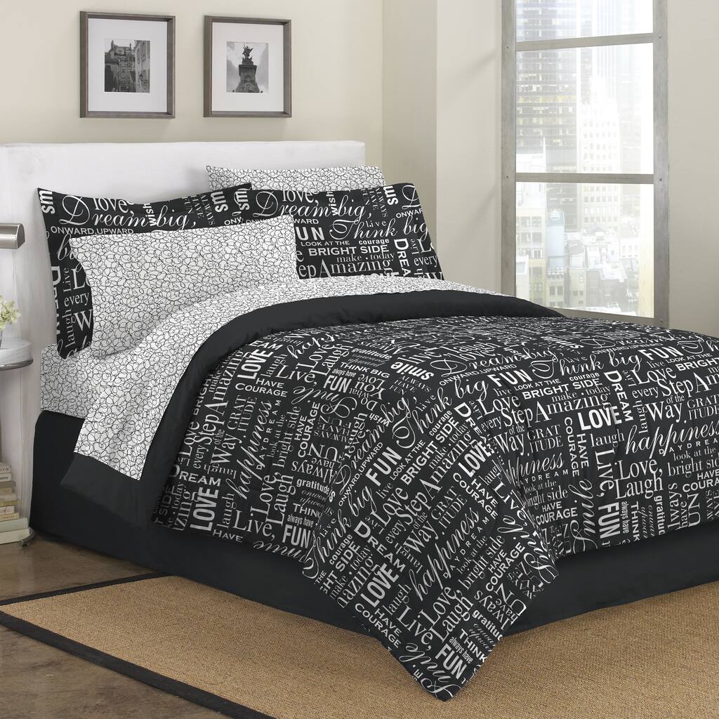 Live Love Laugh 8-piece Bed in a Bag with Sheet Set