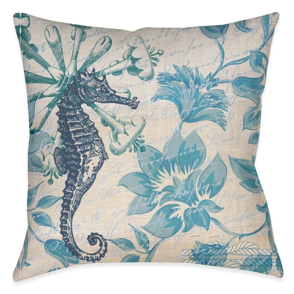 Laural Home Florals and Seahorse Decorative 18 Inch Throw Pillow