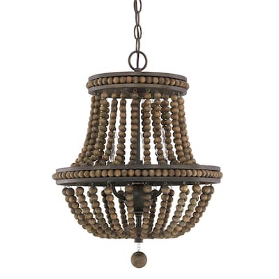 Handley Tobacco Finish Wood Beaded 3-light Chandelier