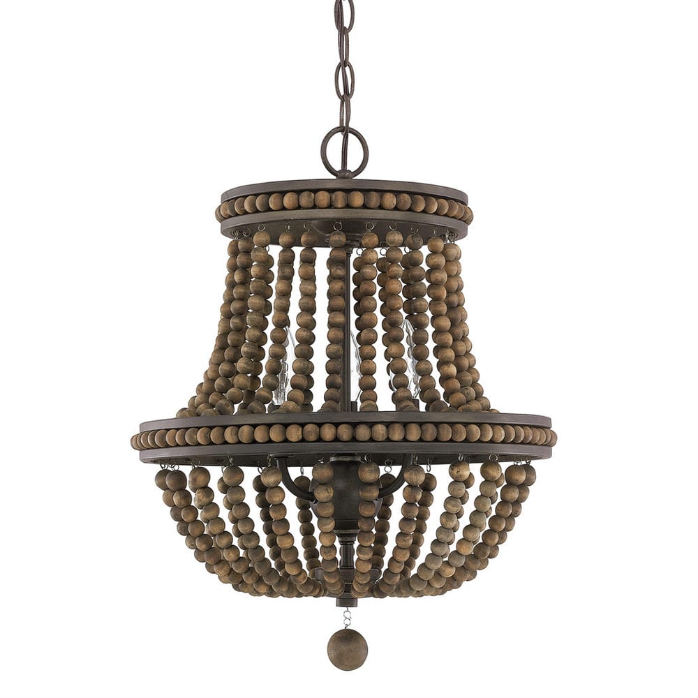 Handley Tobacco Finish Wood Beaded 3-light Chandelier