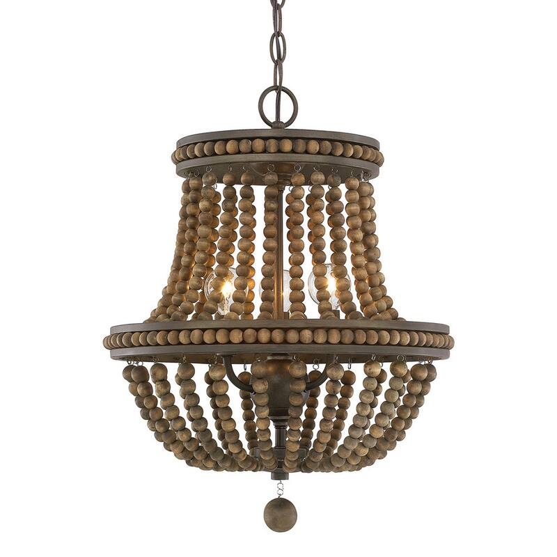Handley Tobacco Finish Wood Beaded 3-light Chandelier