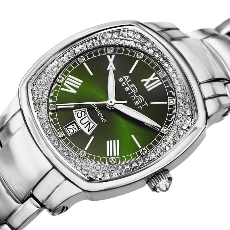 August Steiner Women's Swiss Quartz Diamonds Stainless Steel Green Bracelet Watch