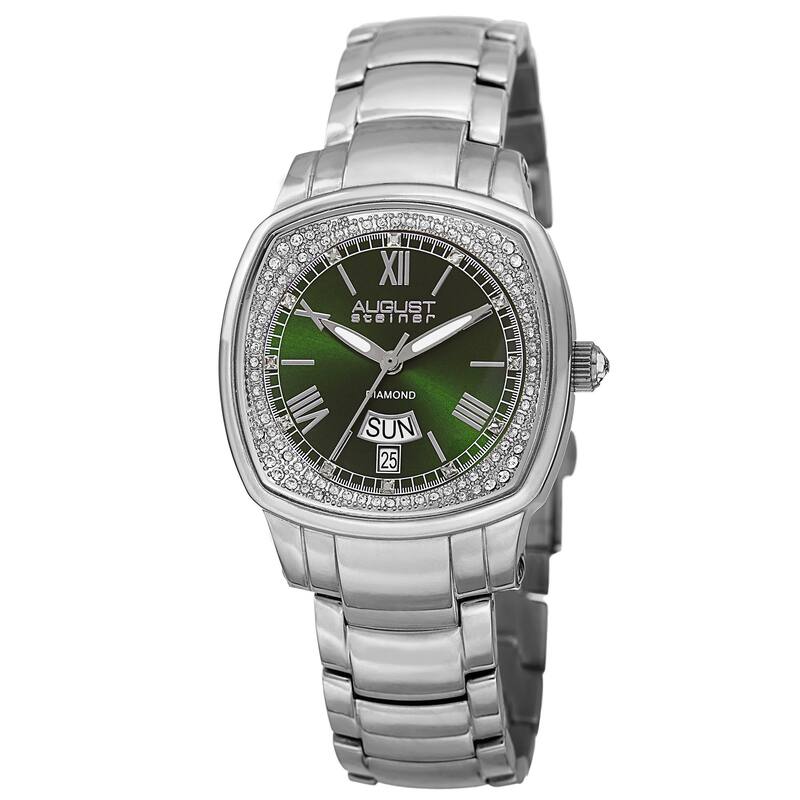 August Steiner Women's Swiss Quartz Diamonds Stainless Steel Green Bracelet Watch