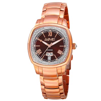 August Steiner Women's Swiss Quartz Diamonds Stainless Steel Rose-Tone Bracelet Watch - brown