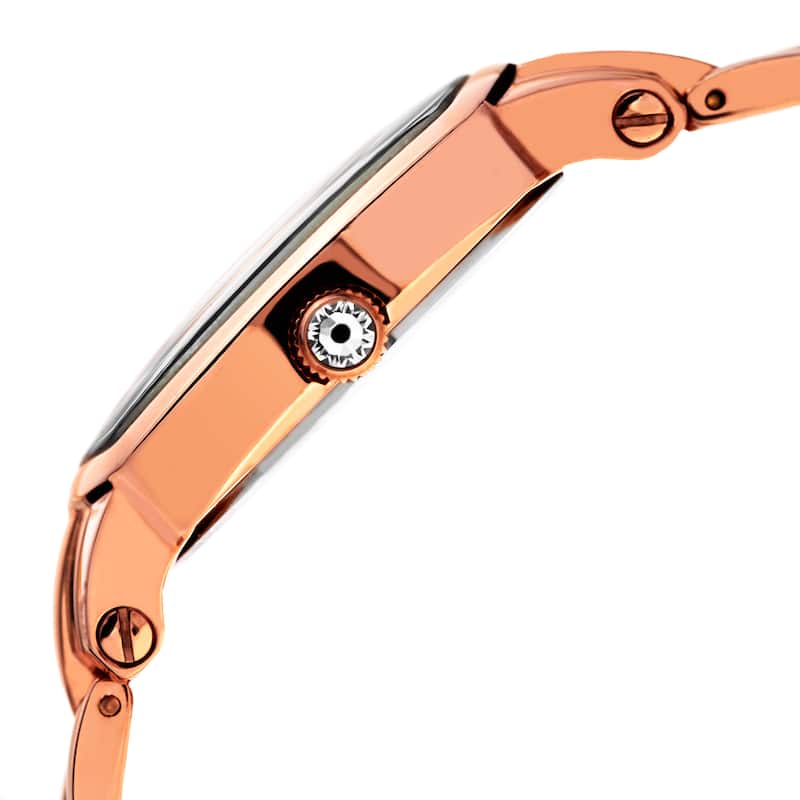August Steiner Women's Swiss Quartz Diamonds Stainless Steel Rose-Tone Bracelet Watch - brown