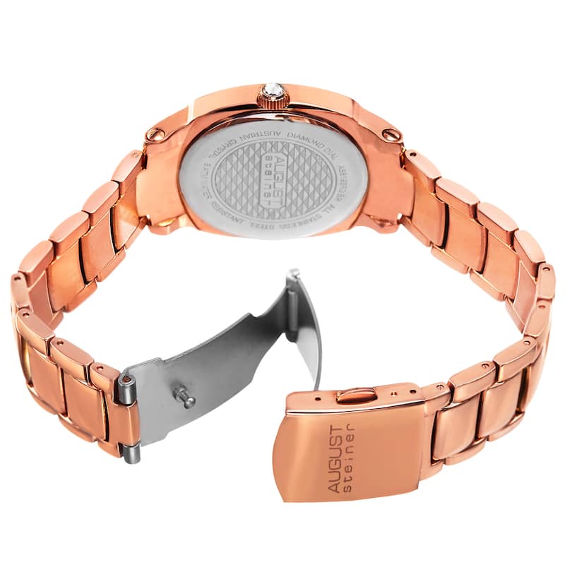 August Steiner Women's Swiss Quartz Diamonds Stainless Steel Rose-Tone Bracelet Watch - brown