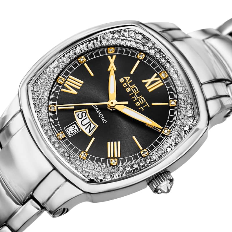 August Steiner Women's Swiss Quartz Diamonds Stainless Steel Silver-Tone Bracelet Watch - silver