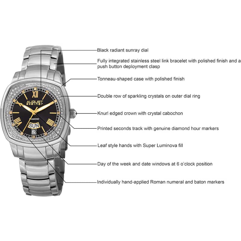 August Steiner Women's Swiss Quartz Diamonds Stainless Steel Silver-Tone Bracelet Watch - silver