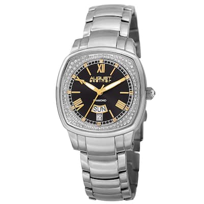 August Steiner Women's Swiss Quartz Diamonds Stainless Steel Silver-Tone Bracelet Watch - silver