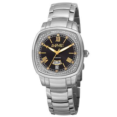 August Steiner Women's Swiss Quartz Diamonds Stainless Steel Silver-Tone Bracelet Watch - silver