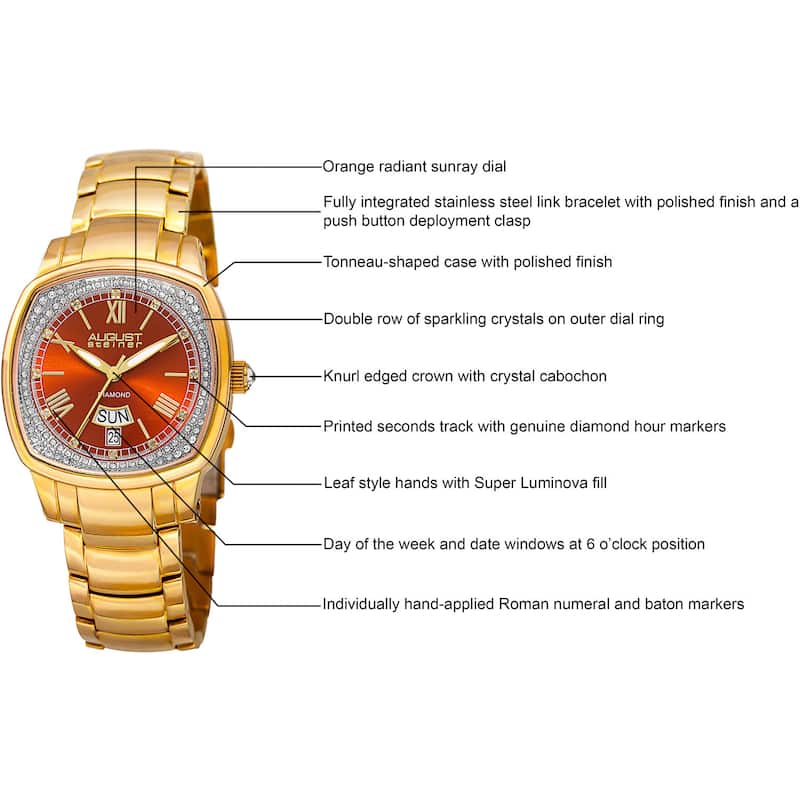 August Steiner Women's Swiss Quartz Diamonds Stainless Steel Gold-Tone Bracelet Watch - Gold