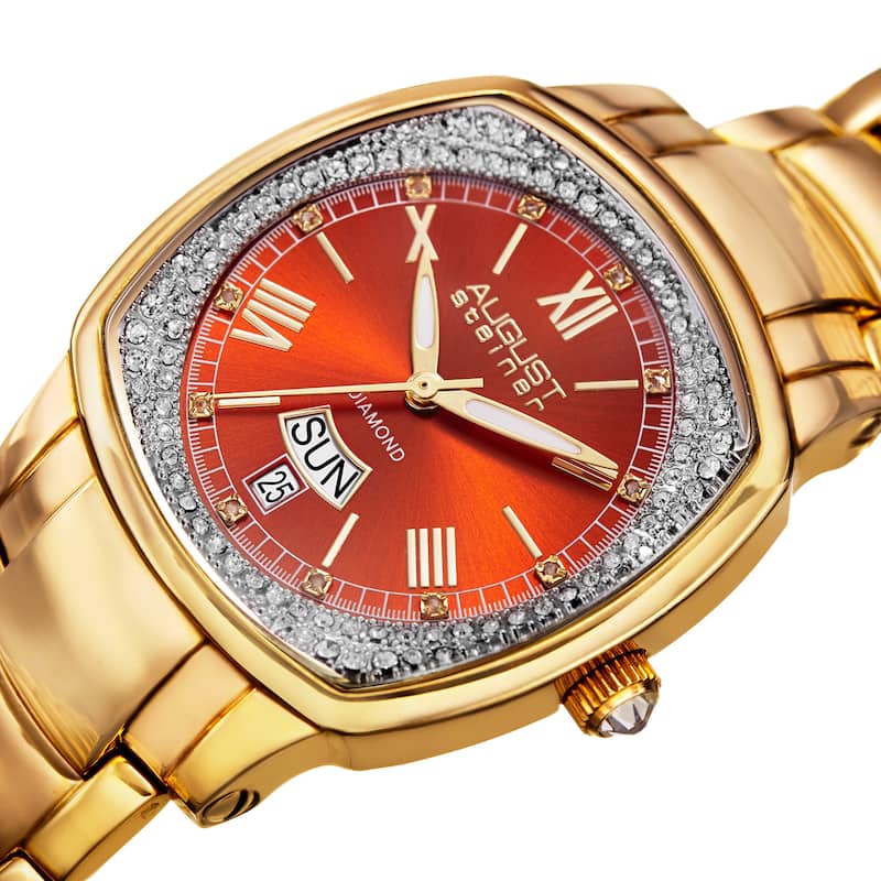 August Steiner Women's Swiss Quartz Diamonds Stainless Steel Gold-Tone Bracelet Watch - Gold
