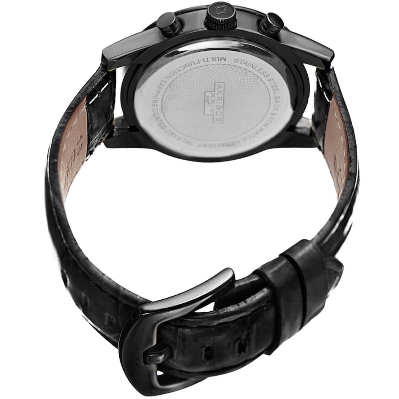 Akribos XXIV Women's Swiss Quartz Multifunction Leather Black Strap Watch
