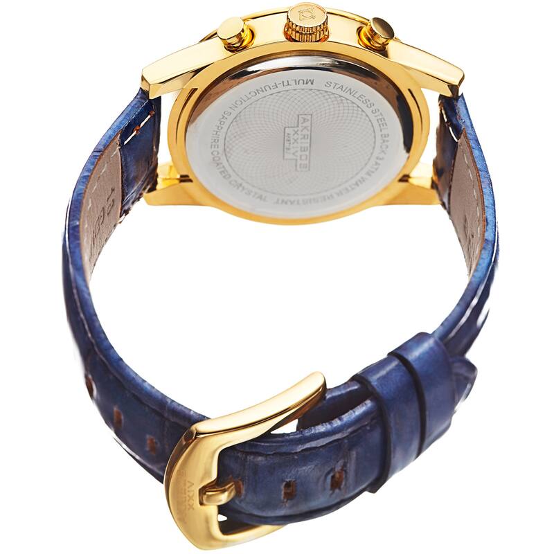 Akribos XXIV Women's Swiss Quartz Multifunction Leather Blue Strap Watch