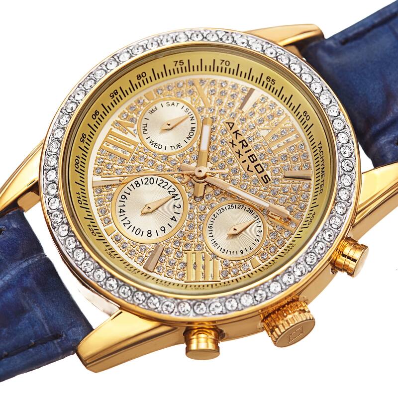 Akribos XXIV Women's Swiss Quartz Multifunction Leather Blue Strap Watch