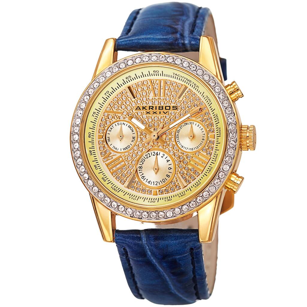 Akribos XXIV Women's Swiss Quartz Multifunction Leather Blue Strap Watch