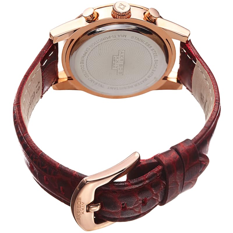 Akribos XXIV Women's Swiss Quartz Multifunction Leather Strap Watch - Gold/Purple