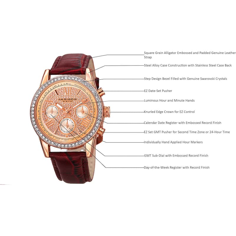 Akribos XXIV Women's Swiss Quartz Multifunction Leather Strap Watch - Gold/Purple