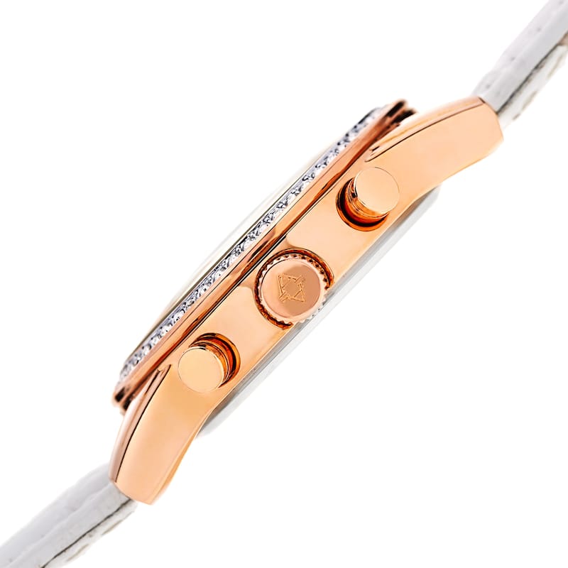 Akribos XXIV Women's Swiss Quartz Multifunction Leather White Strap Watch