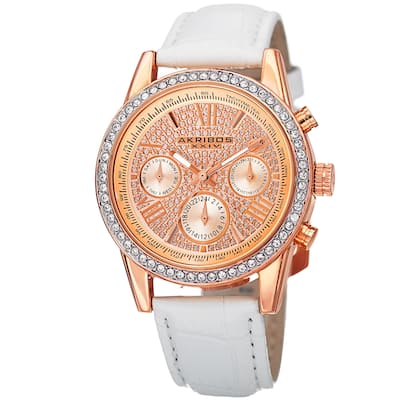 Akribos XXIV Women's Swiss Quartz Multifunction Leather White Strap Watch