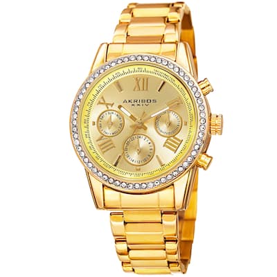 Akribos XXIV Ladies Swiss Quartz Swarovski Crystals Dual-Time Stainless Steel Gold-Tone Bracelet Wat - Gold
