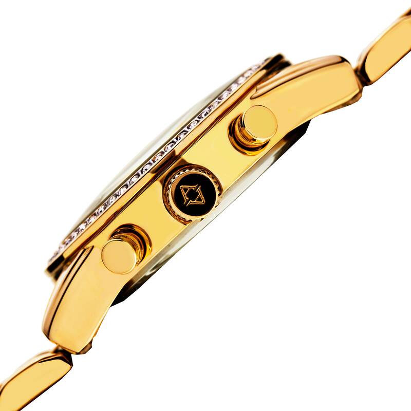 Akribos XXIV Ladies Swiss Quartz Swarovski Crystals Dual-Time Stainless Steel Gold-Tone Bracelet Wat - Gold
