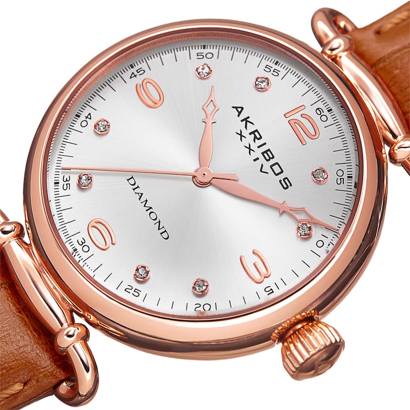 Akribos XXIV Women's Quartz Diamond Leather Brown Strap Watch