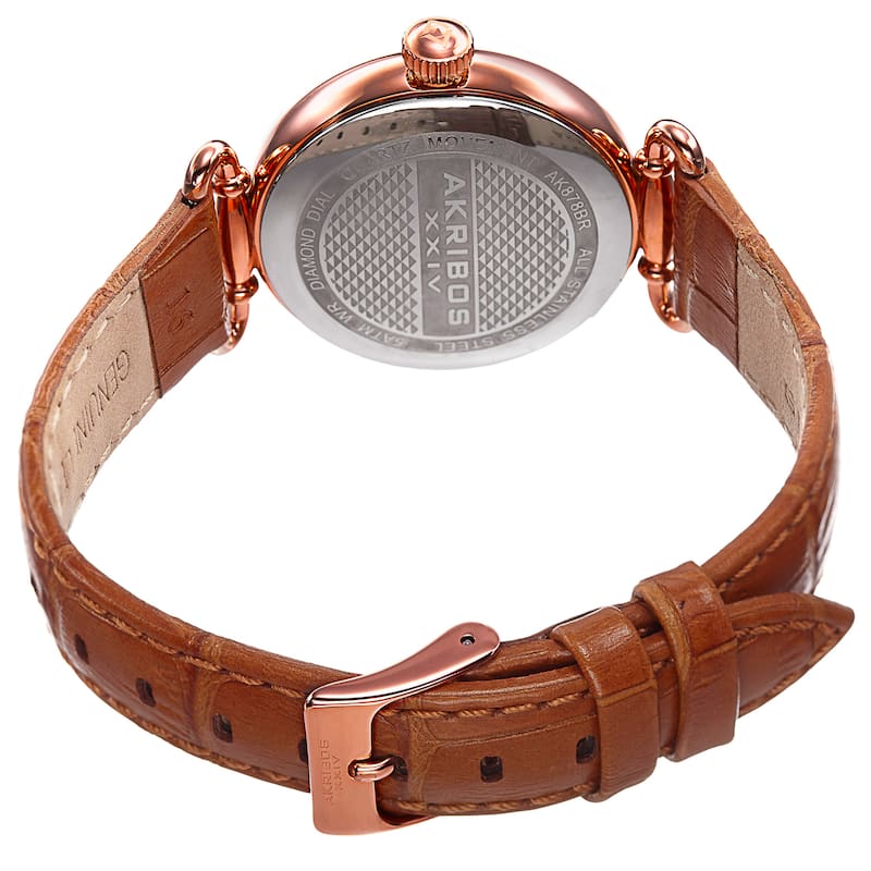 Akribos XXIV Women's Quartz Diamond Leather Brown Strap Watch