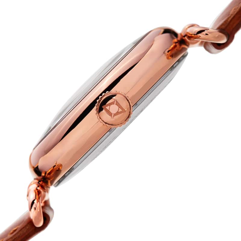 Akribos XXIV Women's Quartz Diamond Leather Brown Strap Watch