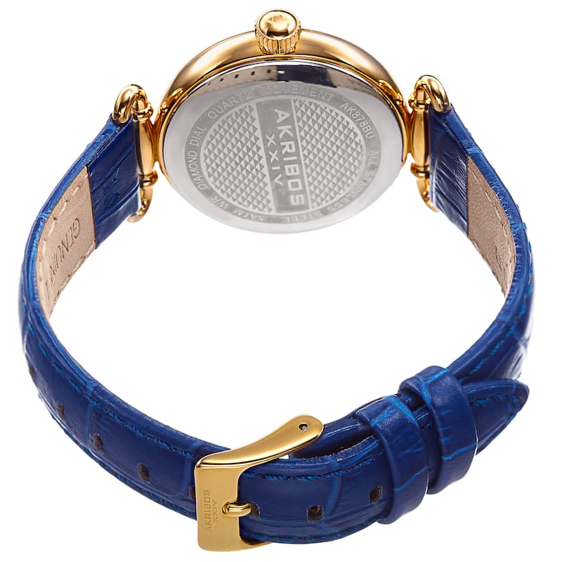 Akribos XXIV Women's Quartz Diamond Leather Blue Strap Watch