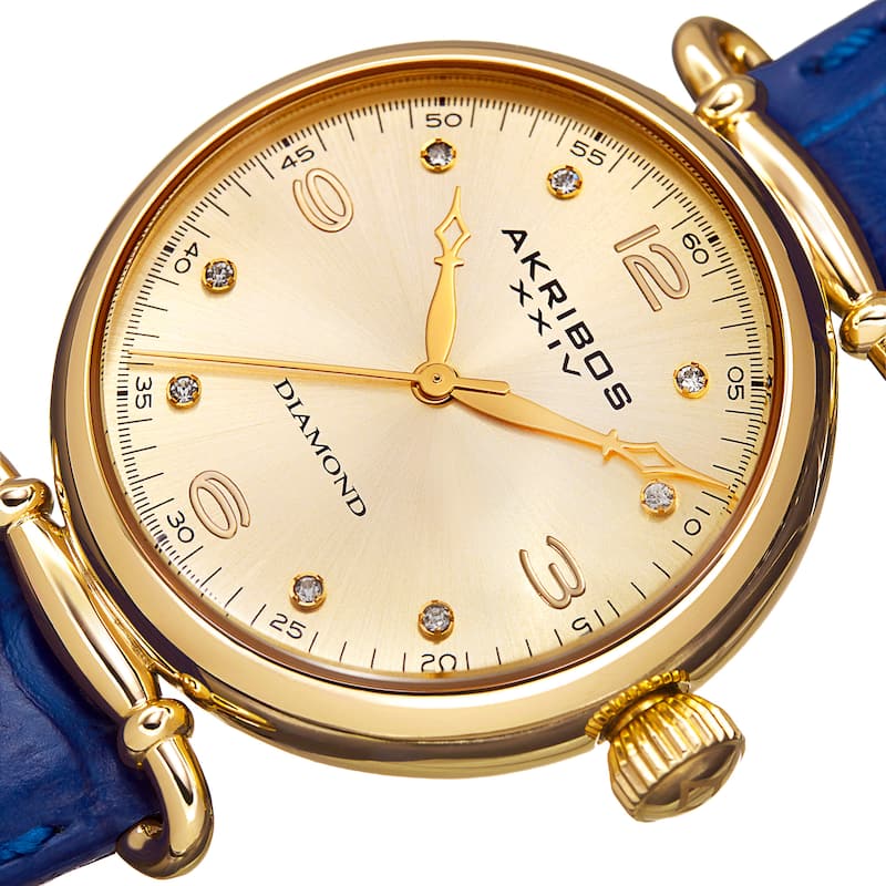 Akribos XXIV Women's Quartz Diamond Leather Blue Strap Watch
