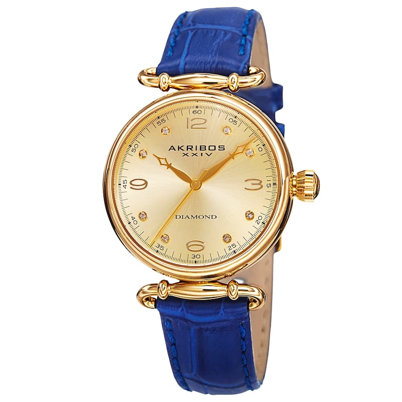Akribos XXIV Women's Quartz Diamond Leather Blue Strap Watch